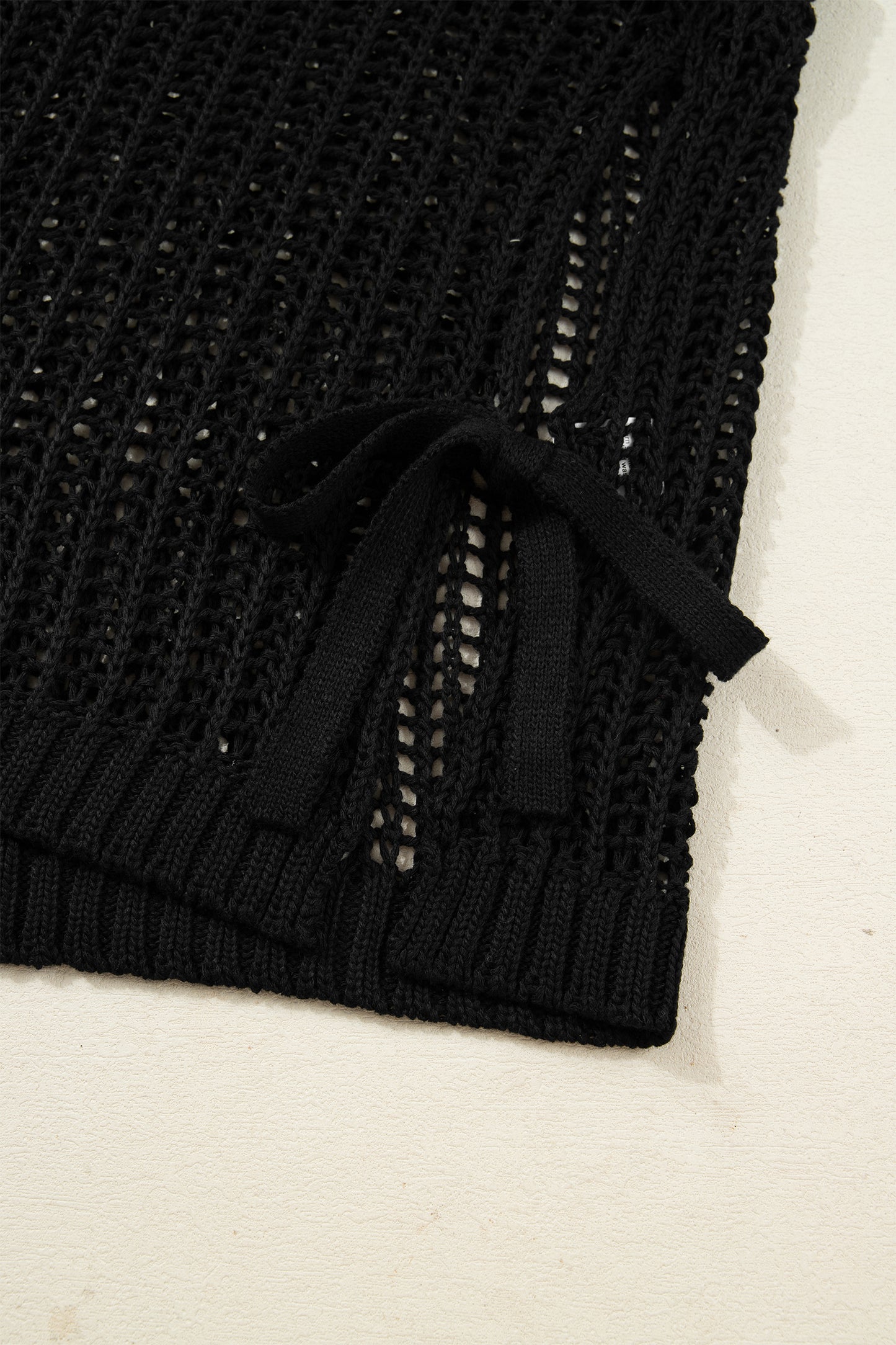 Open Knit Bow Tie Short Sleeve Sweater