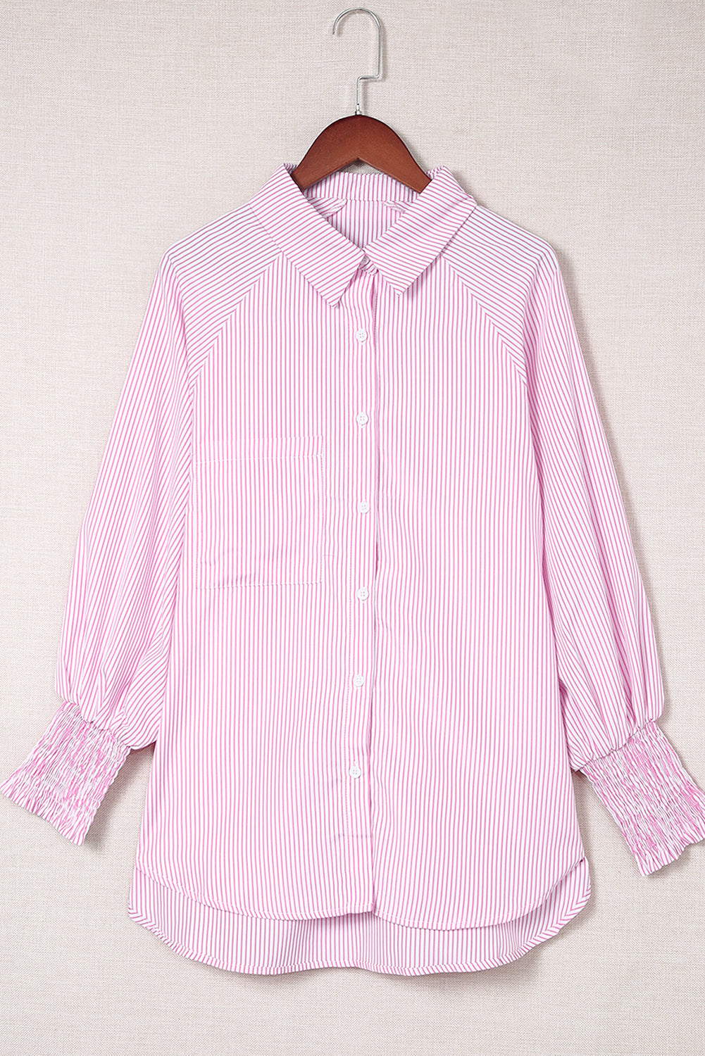 Pink Striped Pocket Button Up Plus Size Shirt