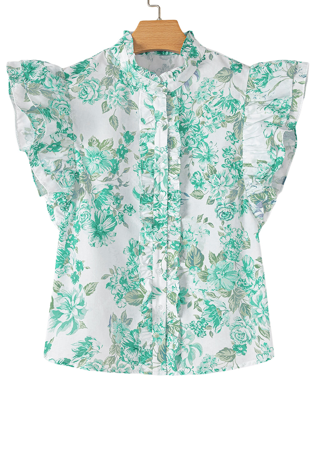 Floral Print Ruffle Sleeve Frill Shirt