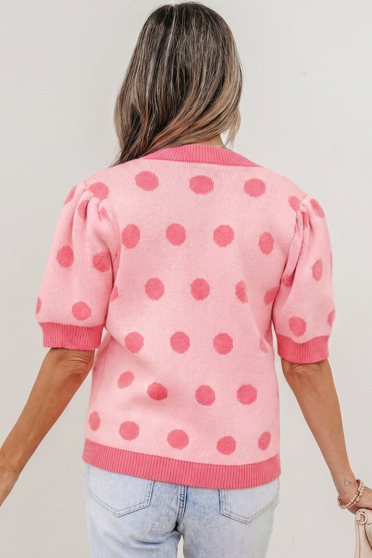 Polka Dot Puff Short Sleeve Sweater Top