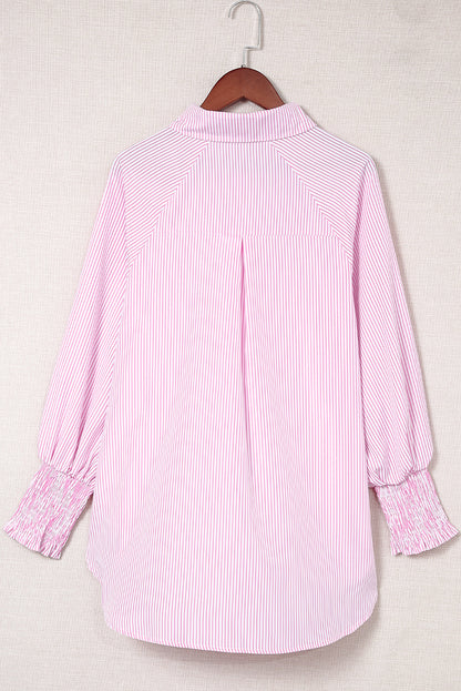 Pink Striped Pocket Button Up Plus Size Shirt