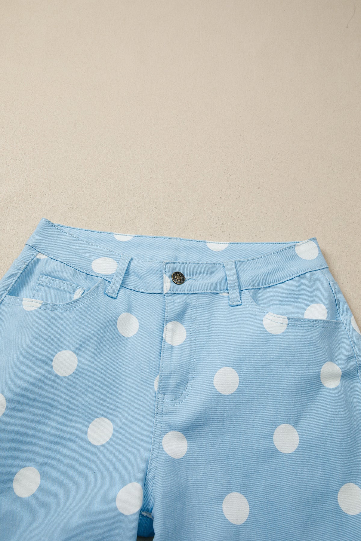 Khaki Polka Dot Print Raw Hem Shift Jeans