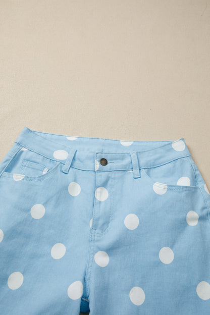 Khaki Polka Dot Print Raw Hem Shift Jeans