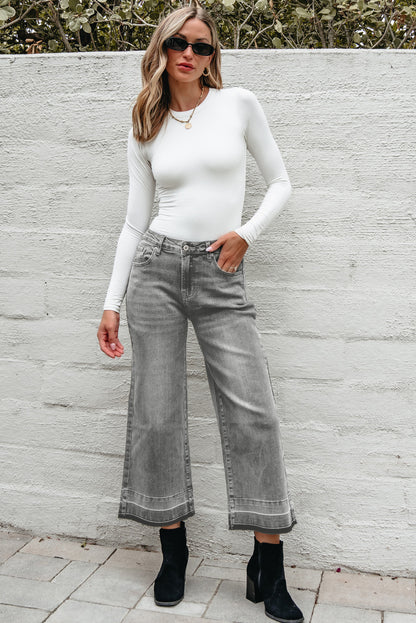 Raw Hem Straight Leg Loose High Waist Jeans
