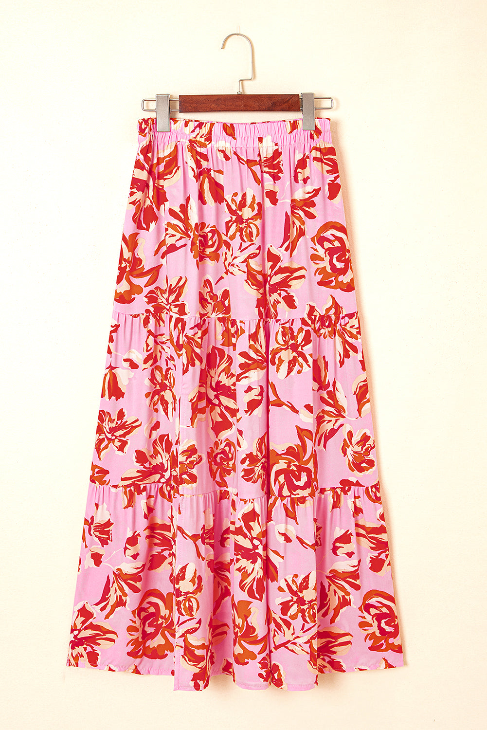 Bohemian Floral Print Tiered Maxi Skirt with Split