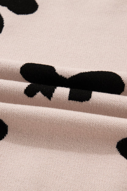 Pearl Embellished Bow Pattern Loose Sweater