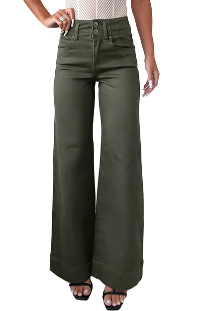 2-Button High Waist Flared Bottom Jeans