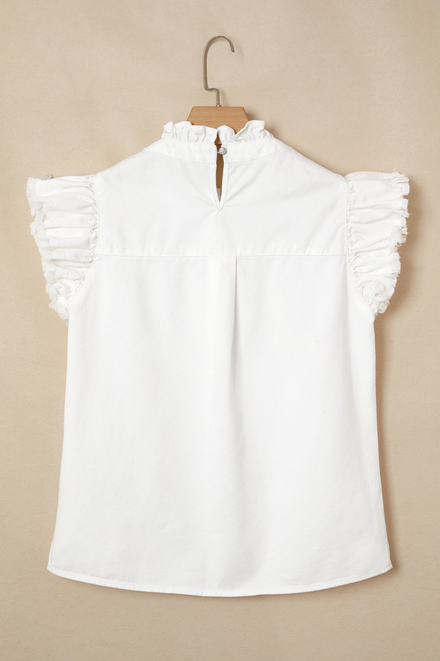 Frilled Collar Flutter Sleeve Denim Top