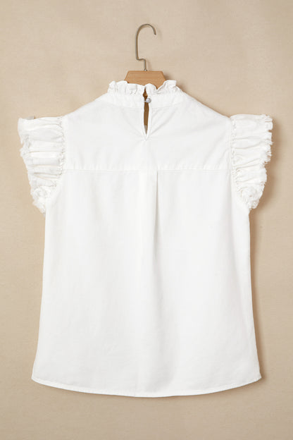 Frilled Collar Flutter Sleeve Denim Top
