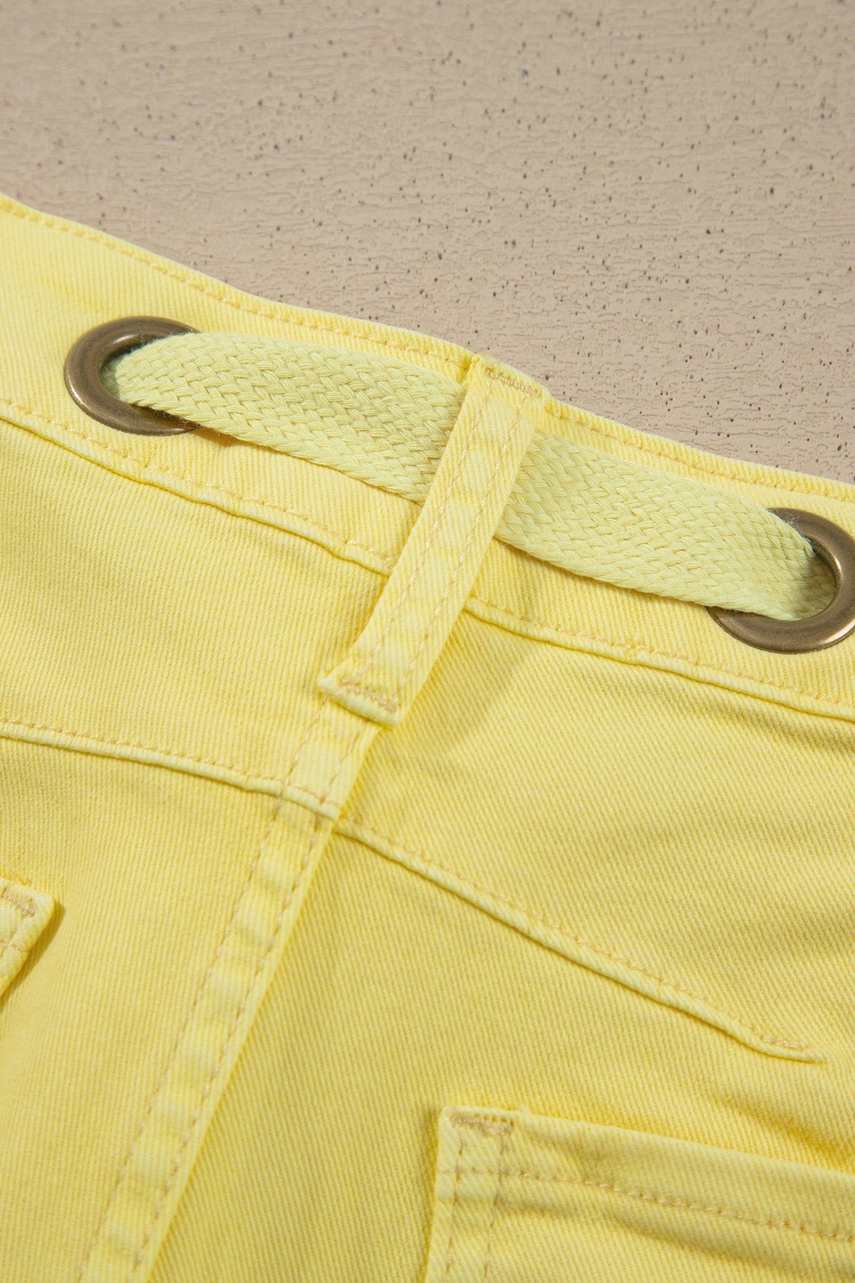 Color Grommet Detail Knot Waist Barrel Jeans