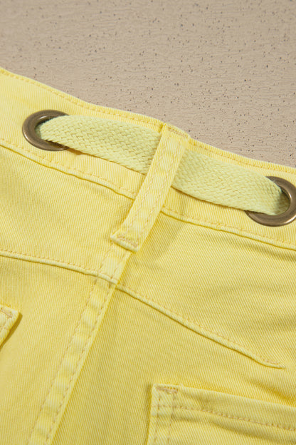 Color Grommet Detail Knot Waist Barrel Jeans