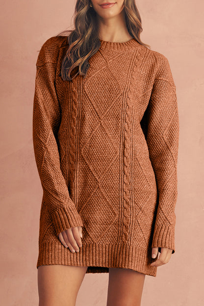 Mist Green Twist Cable Knit Drop Shoulder Loose Fit Sweater Dress
