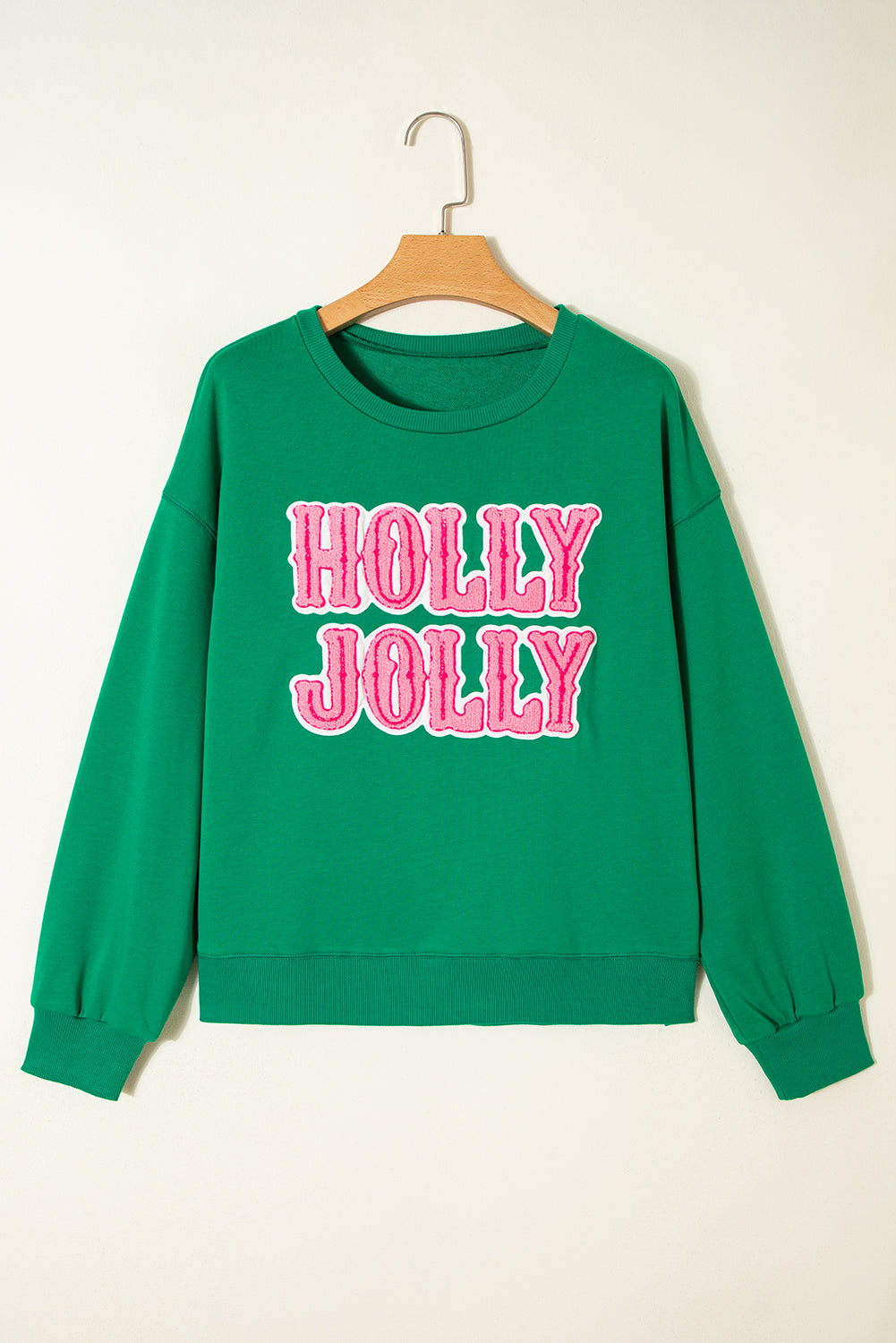 Green HOLLY JOLLY Letter Christmas Holiday Sweatshirt