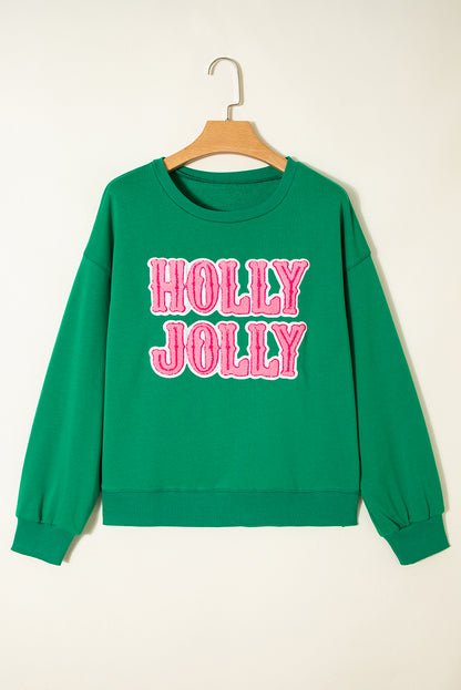 Green HOLLY JOLLY Letter Christmas Holiday Sweatshirt