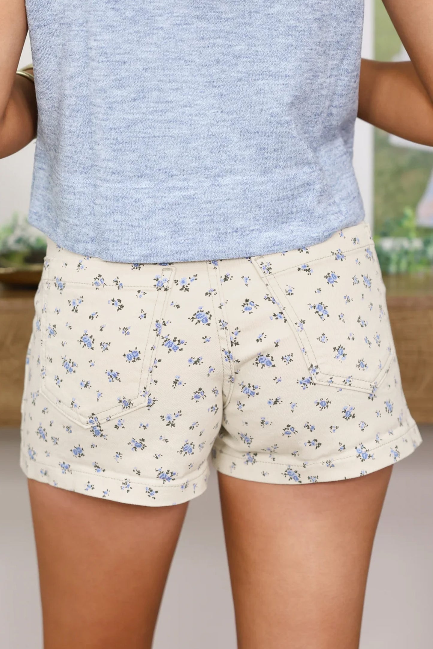 White Floral Casual Cute Denim Shorts