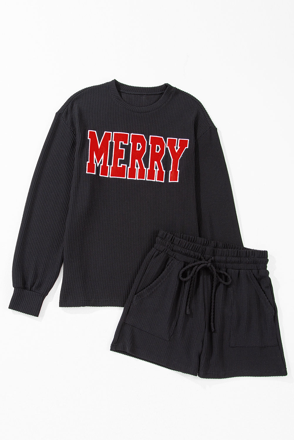 Corded MERRY Long Sleeve Top and Shorts Pajama Set