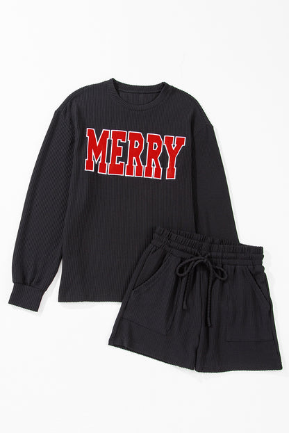 Corded MERRY Long Sleeve Top and Shorts Pajama Set