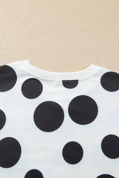 Polka Dot Long Sleeve Top Drawstring Relaxed Pants Set
