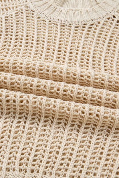 Open Knit Bow Tie Short Sleeve Sweater