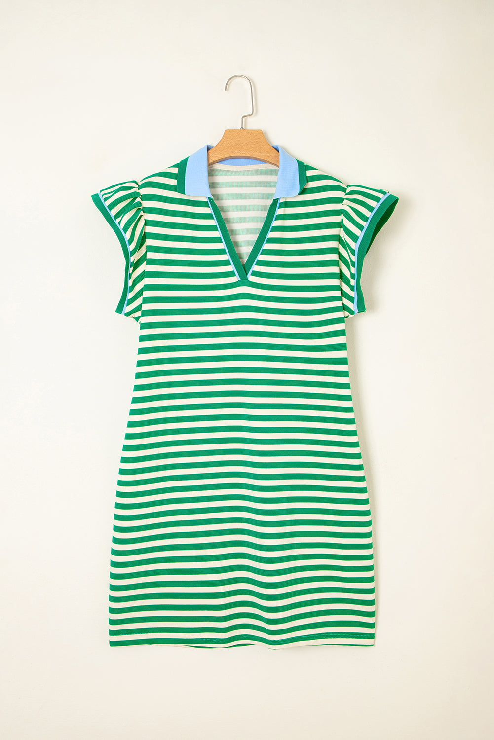 Striped Ruffle Short Sleeve Pop of Color Neckline Dress Faboutique Striped Ruffle Short Sleeve Pop of Color Neckline Dress Faboutique