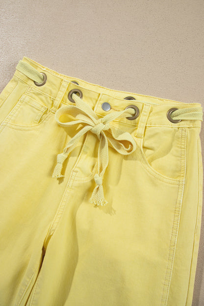 Color Grommet Detail Knot Waist Barrel Jeans