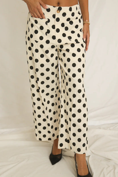 White Casual Polka Dot Wide Leg Pants