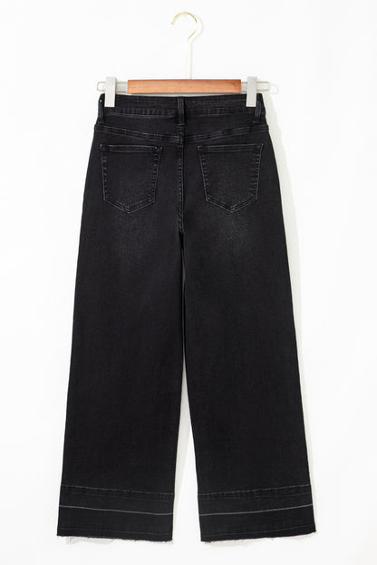 Raw Hem Straight Leg Loose High Waist Jeans