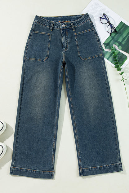 Real Teal Square Patch Pocket High Rise Shift Jeans