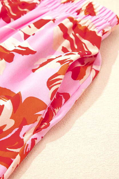 Bohemian Floral Print Tiered Maxi Skirt with Split