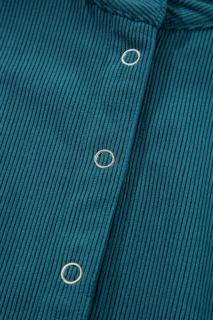 Light Snap Button Empire Waist Lantern Sleeve Corduroy Dress
