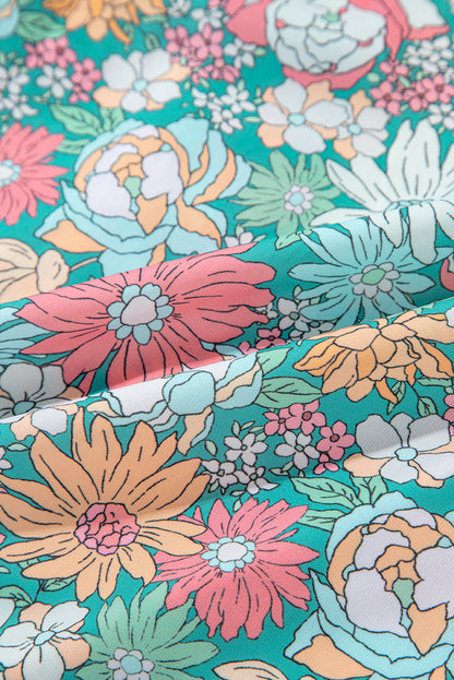 Multicolor Floral Print Short Puff Sleeve V Neck Boho Peplum Blouse