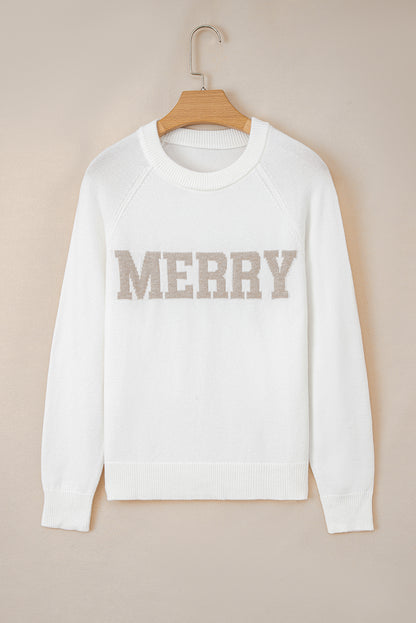 MERRY Letter Pattern Christmas Raglan Sleeve Sweater
