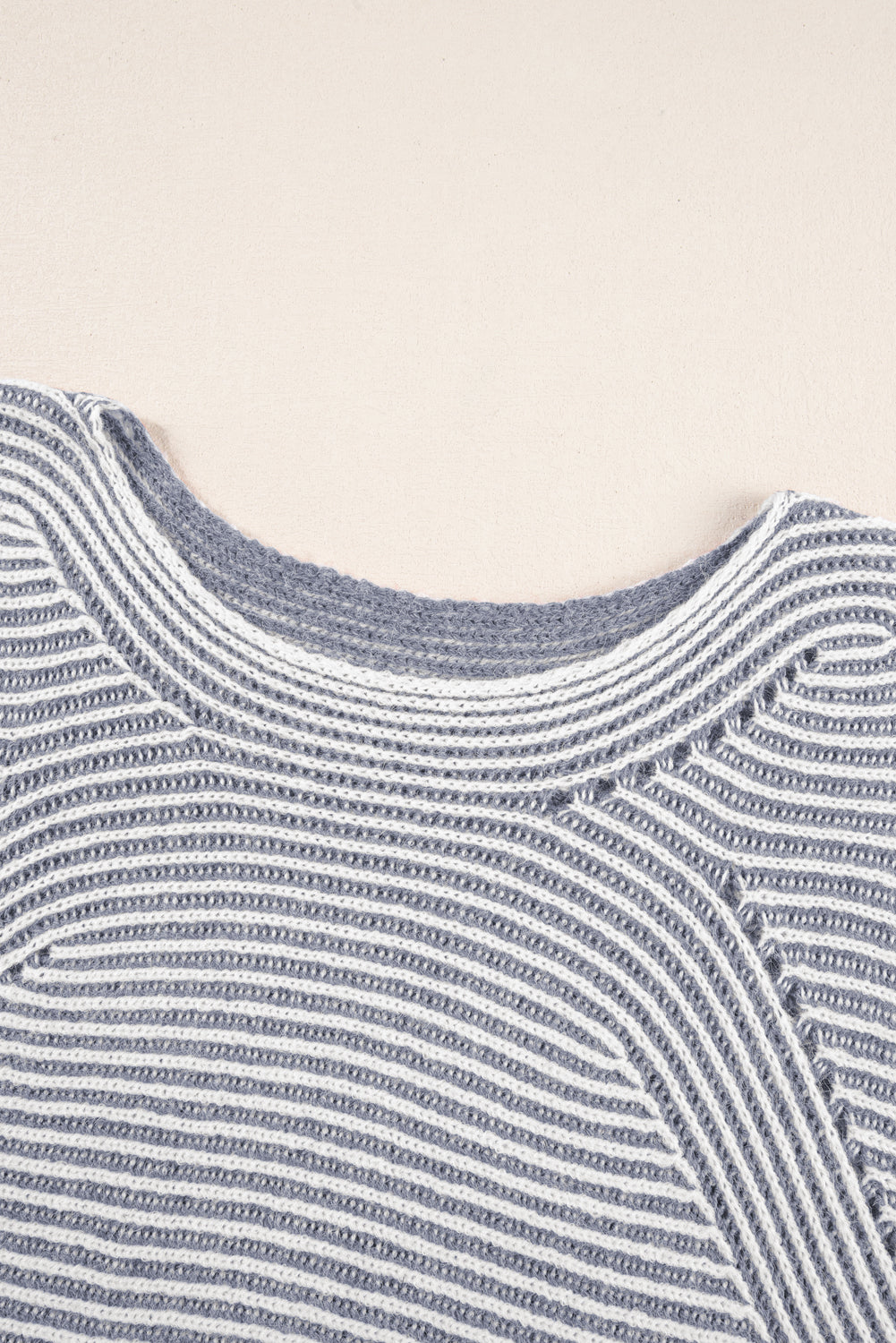 Striped Print Ribbed Knit Raglan Sleeve Baggy Sweater