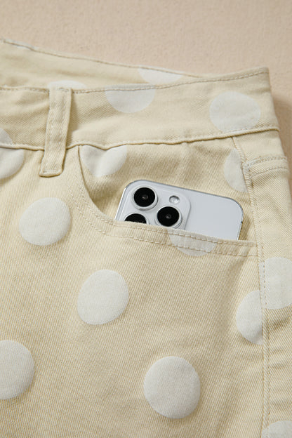 Polka Dot Print Raw Hem Shift Jeans