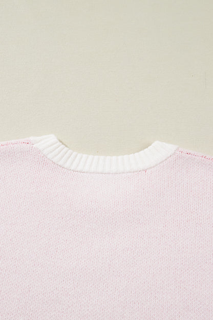 White Cherry Pattern Drop Shoulder Sweater
