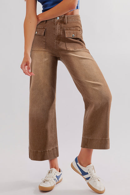 Flap Pockets Front Straight Cropped Jeans