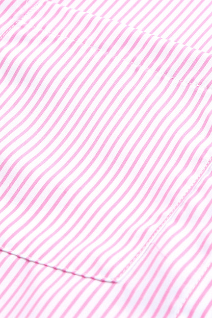 Pink Striped Pocket Button Up Plus Size Shirt