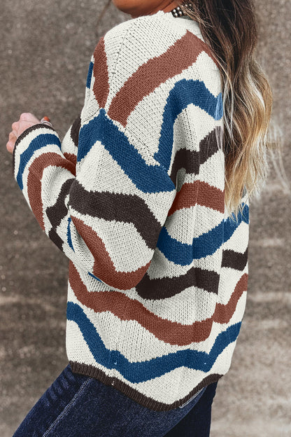 Multicolour Retro Wave Print Sweater
