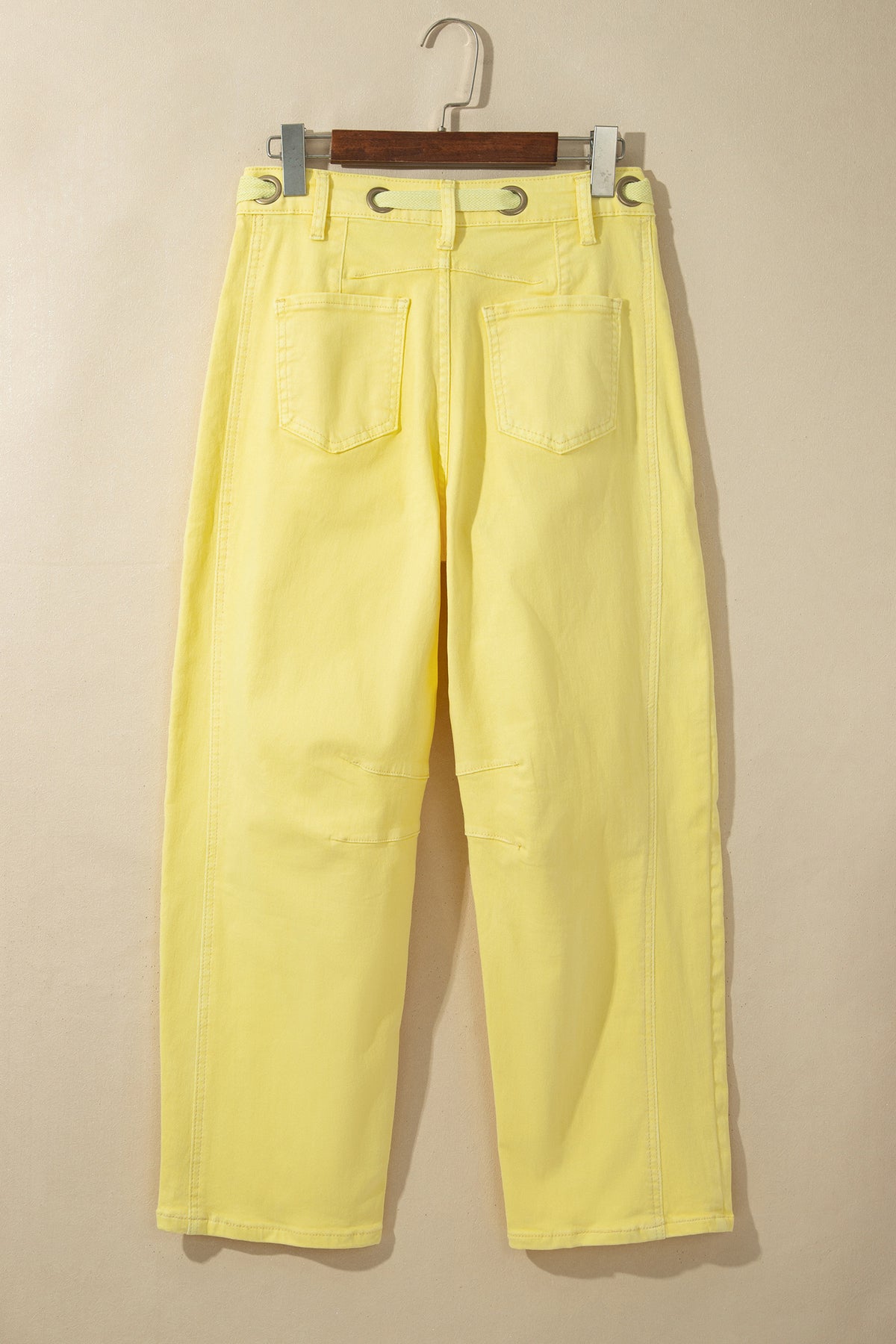 Color Grommet Detail Knot Waist Barrel Jeans
