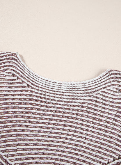Striped Print Ribbed Knit Raglan Sleeve Baggy Sweater