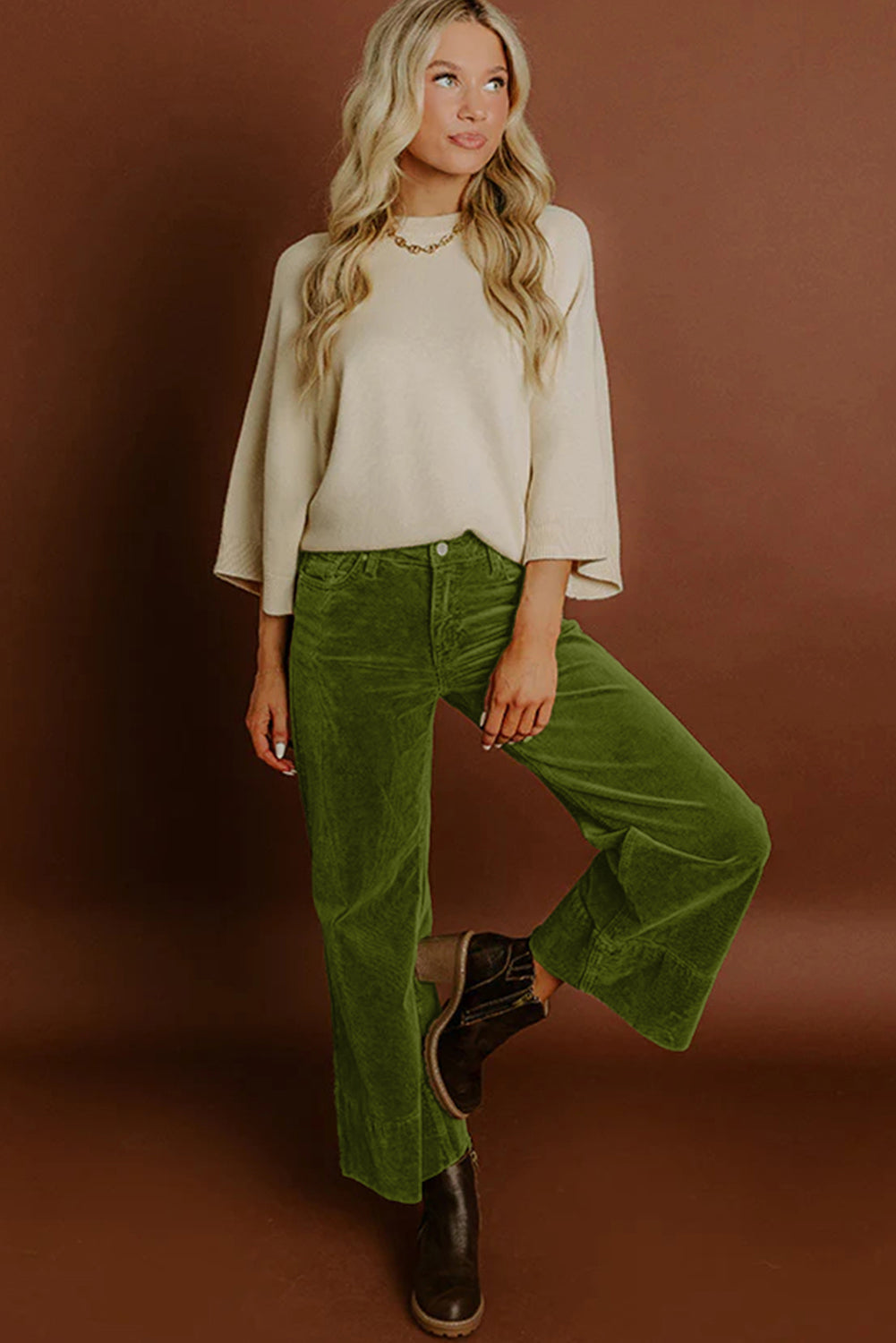 Corduroy Solid Color High Waist Wide Leg Pants