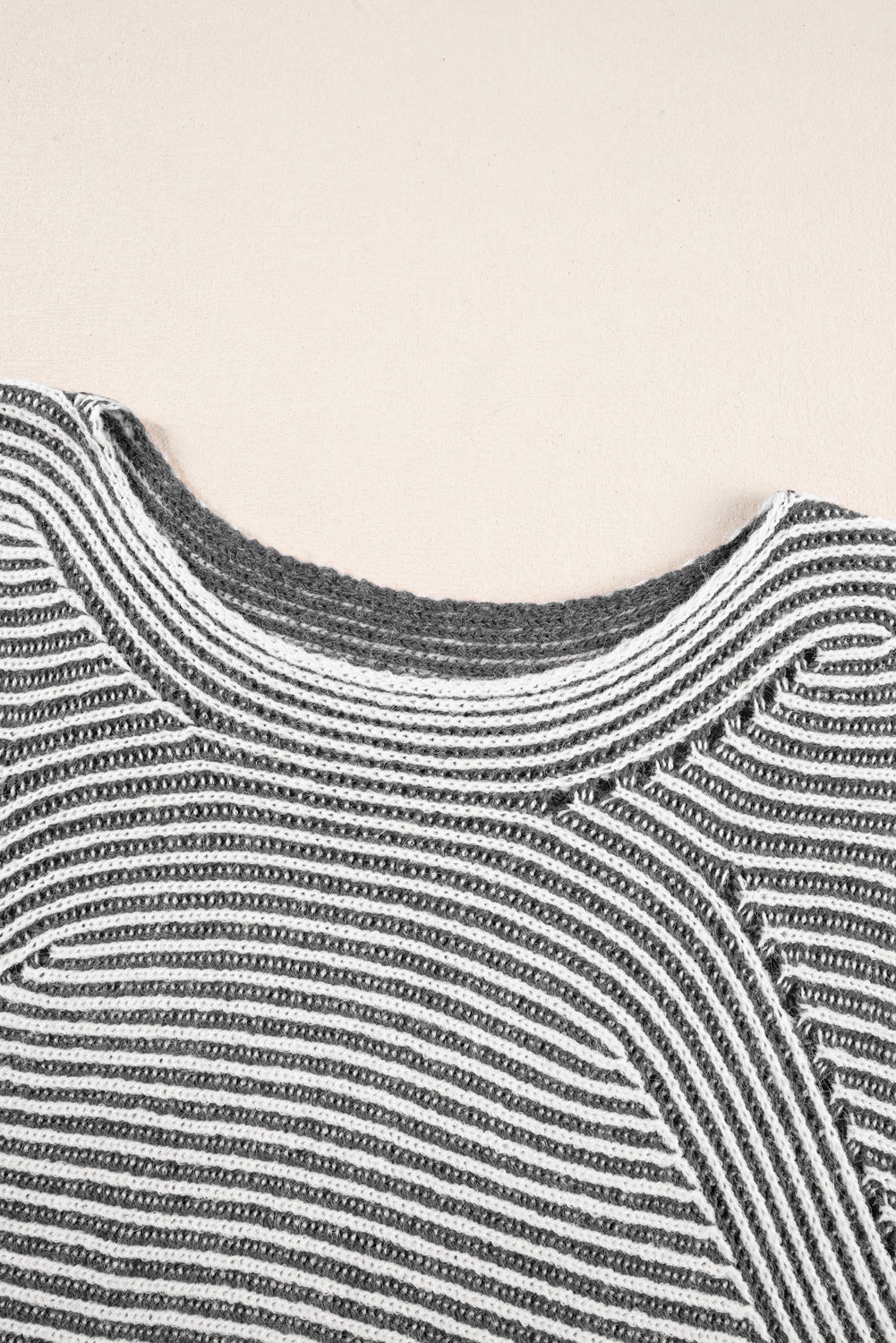 Striped Print Ribbed Knit Raglan Sleeve Baggy Sweater