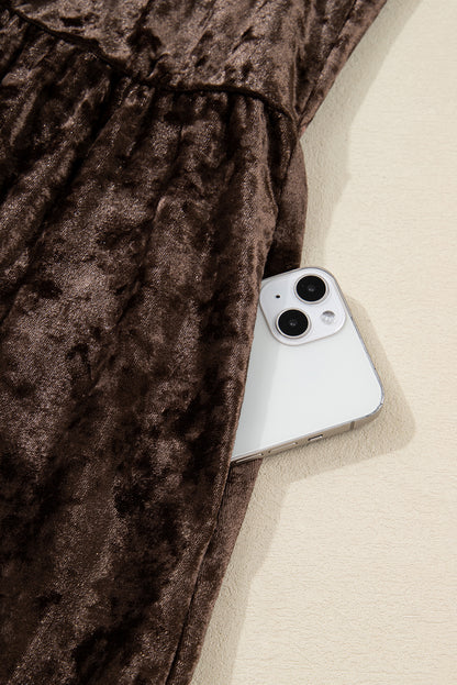 Coffee Plus Size Velvet Babydoll Mini Dress