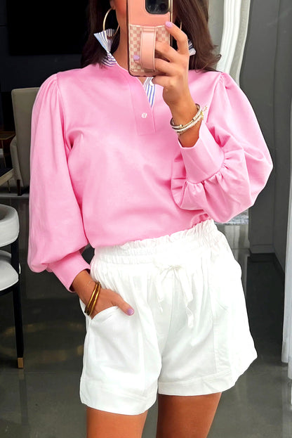 Bonbon Striped Collar Puff Sleeve Top