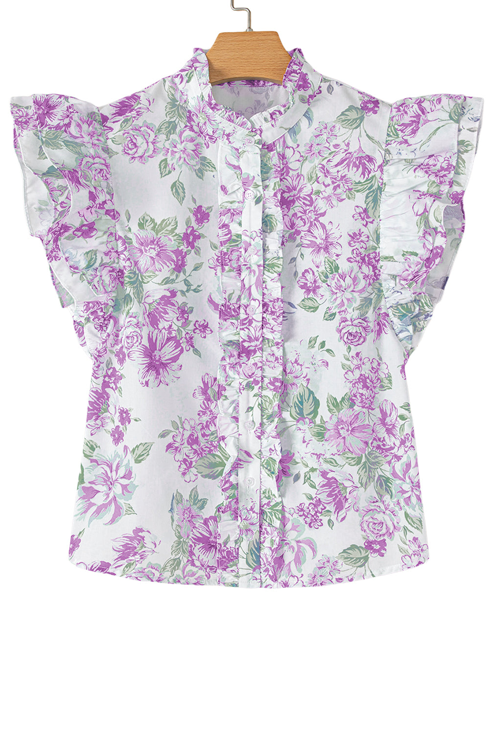 Floral Print Ruffle Sleeve Frill Shirt