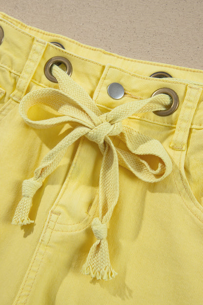 Color Grommet Detail Knot Waist Barrel Jeans