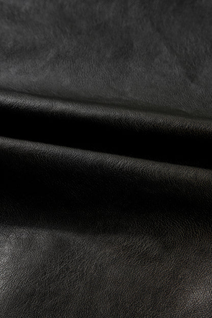 Black Faux Leather Buttoned Front Boxy Jacket