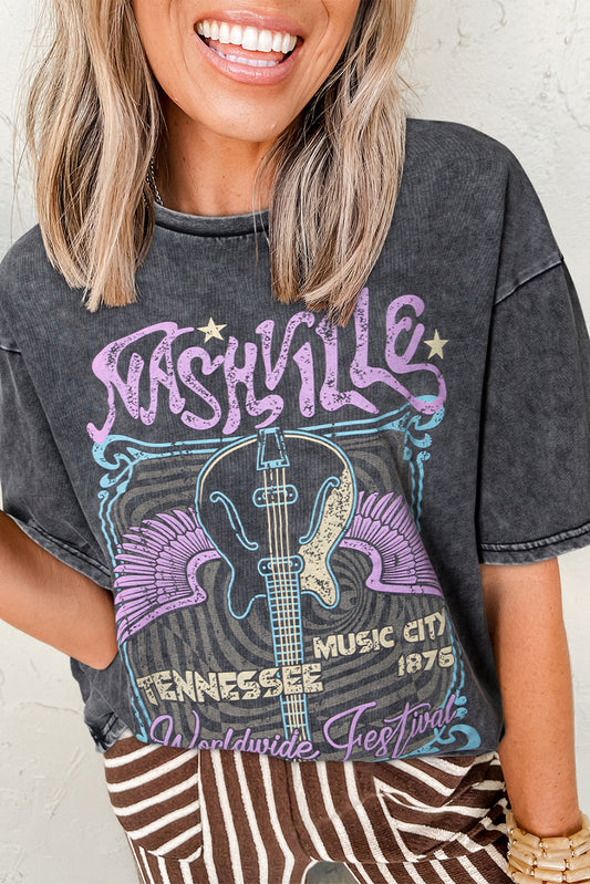 Black Vintage Nashville Mineral Washed Graphic Tee
