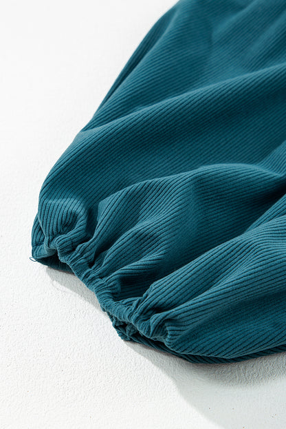 Light Snap Button Empire Waist Lantern Sleeve Corduroy Dress