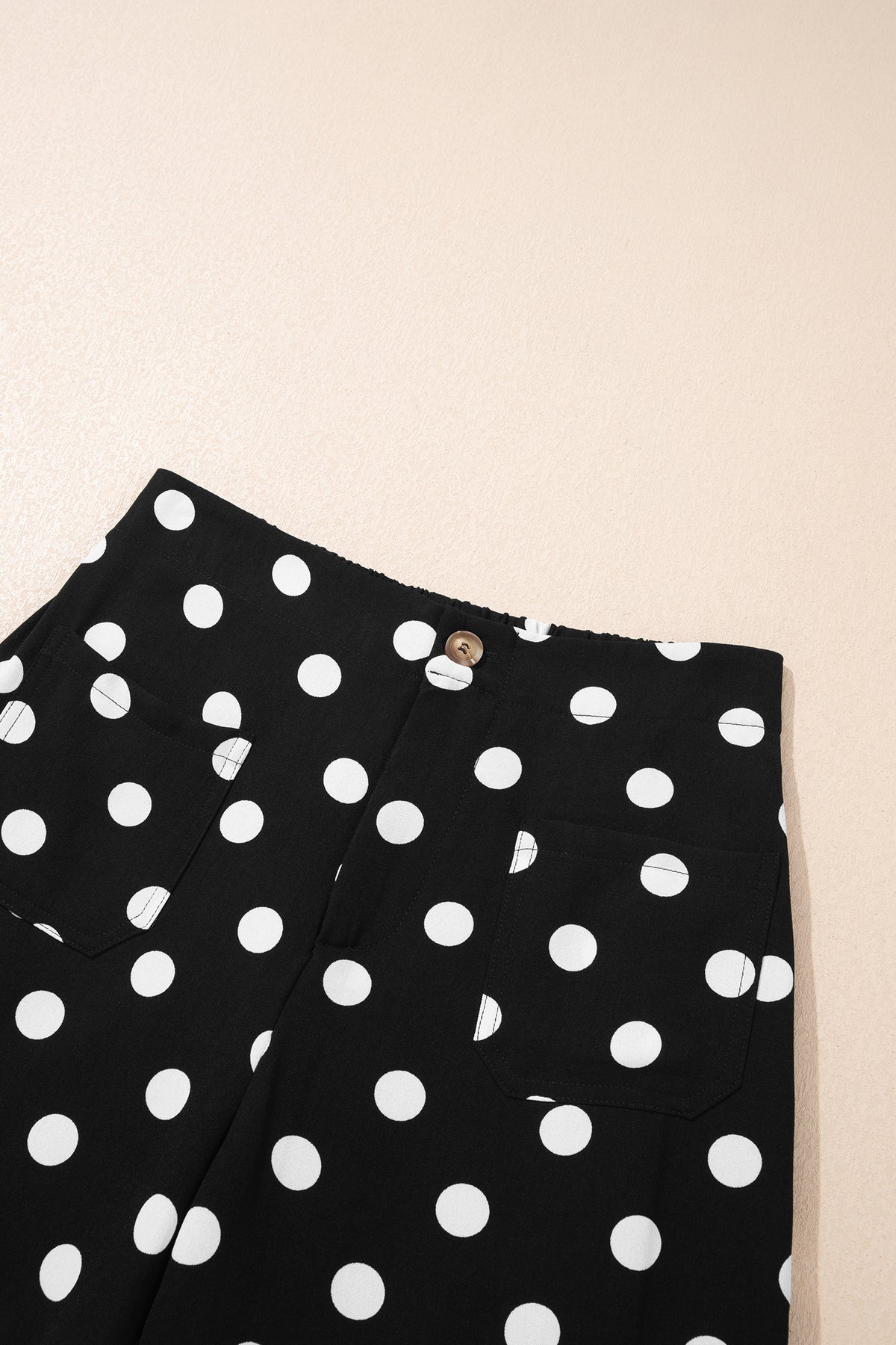 Polka Dot Print Patched Pocket Mid-rise Straight Leg Pants